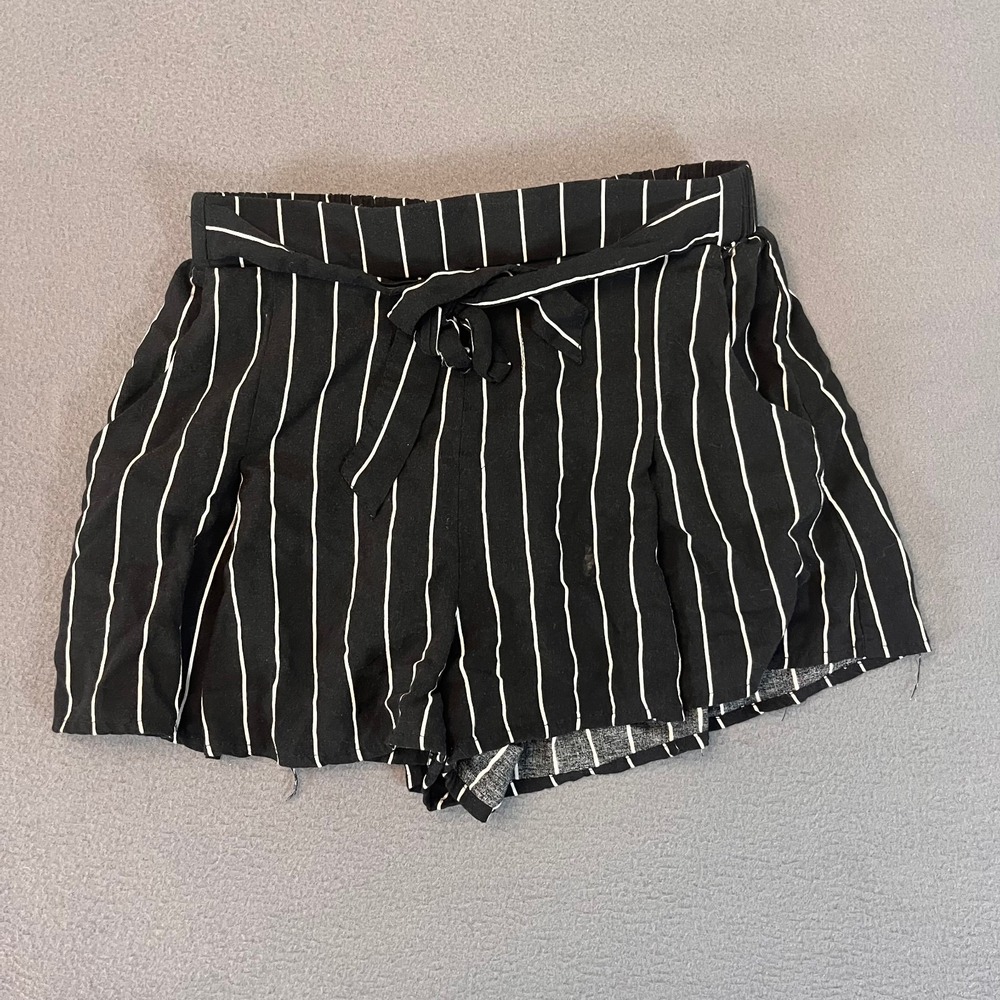 REVAMPED Premium Collections Womens Black Shorts Size Sm Stripe Tie Waist‎ Beach
